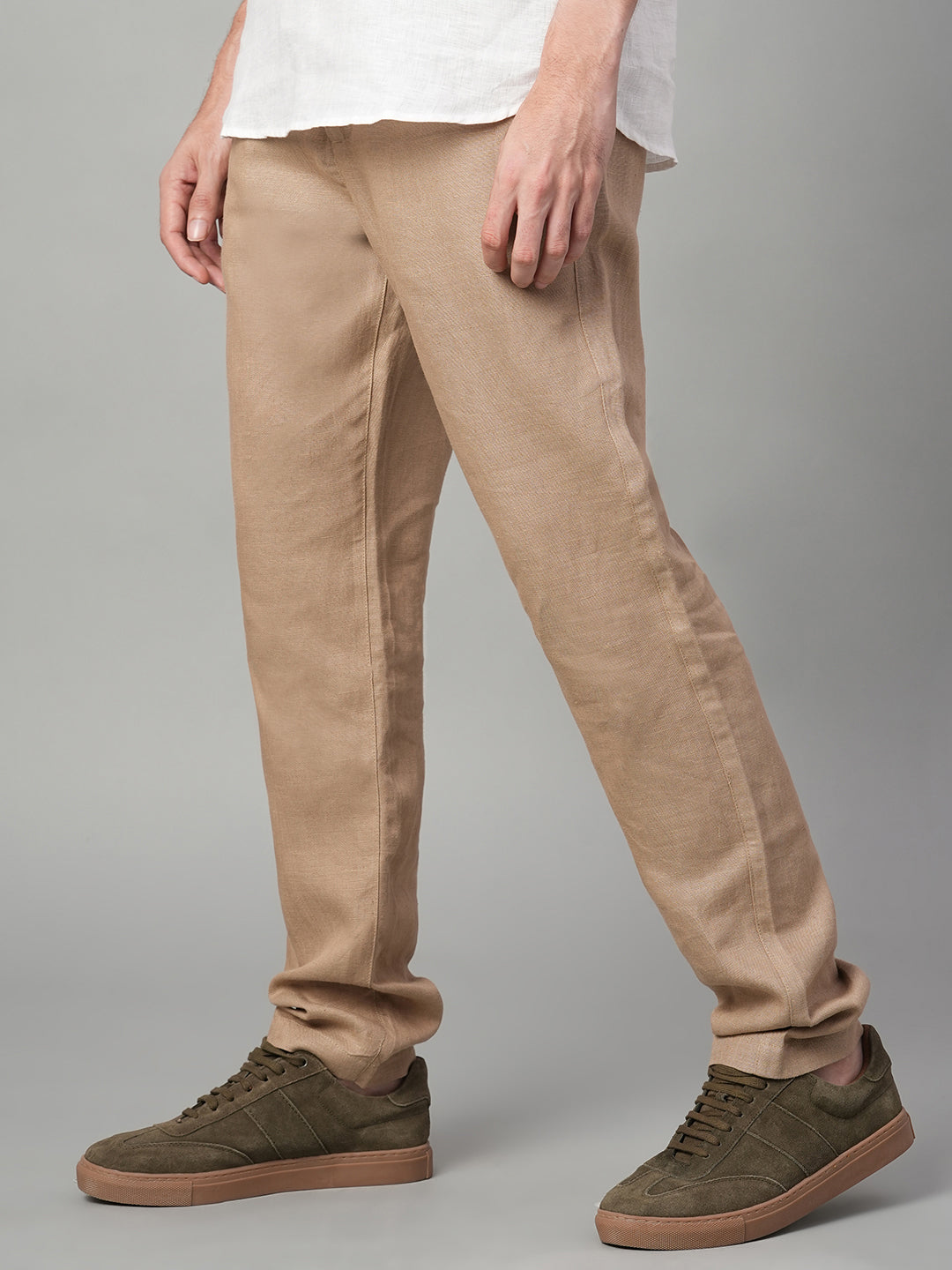 Men's Khaki Linen Excel Regular Fit Pant