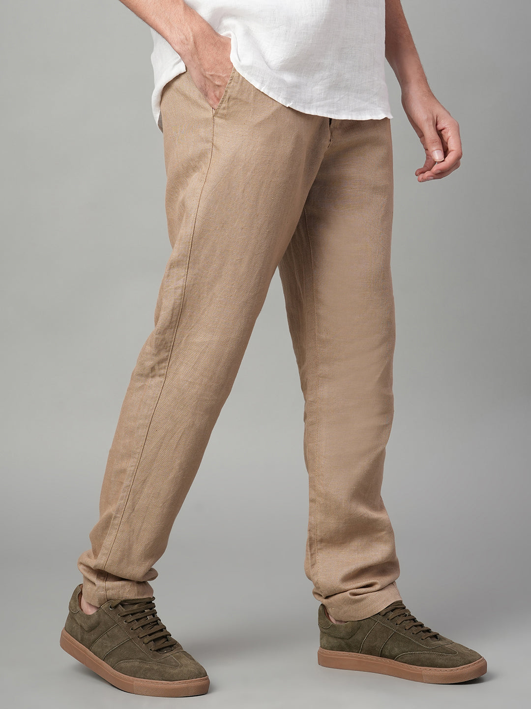 Men's Khaki Linen Excel Regular Fit Pant