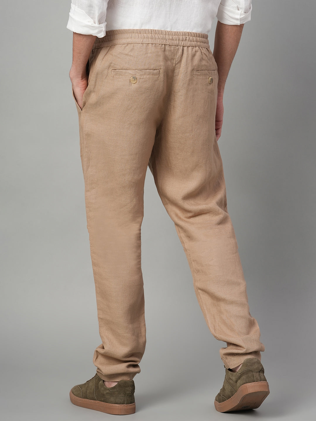 Men's Khaki Linen Excel Regular Fit Pant