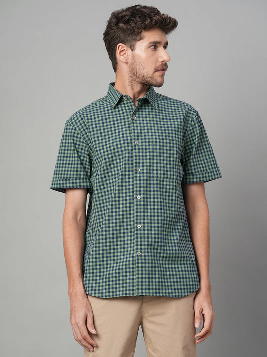 Men's Green Cotton Lycra Regular Fit Shirt
