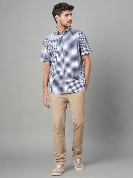 Men's Navy Cotton Lycra Regular Fit Shirt