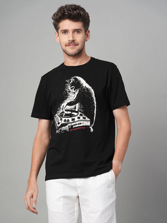 Men's Black 100% Cotton Regular Fit Tshirt