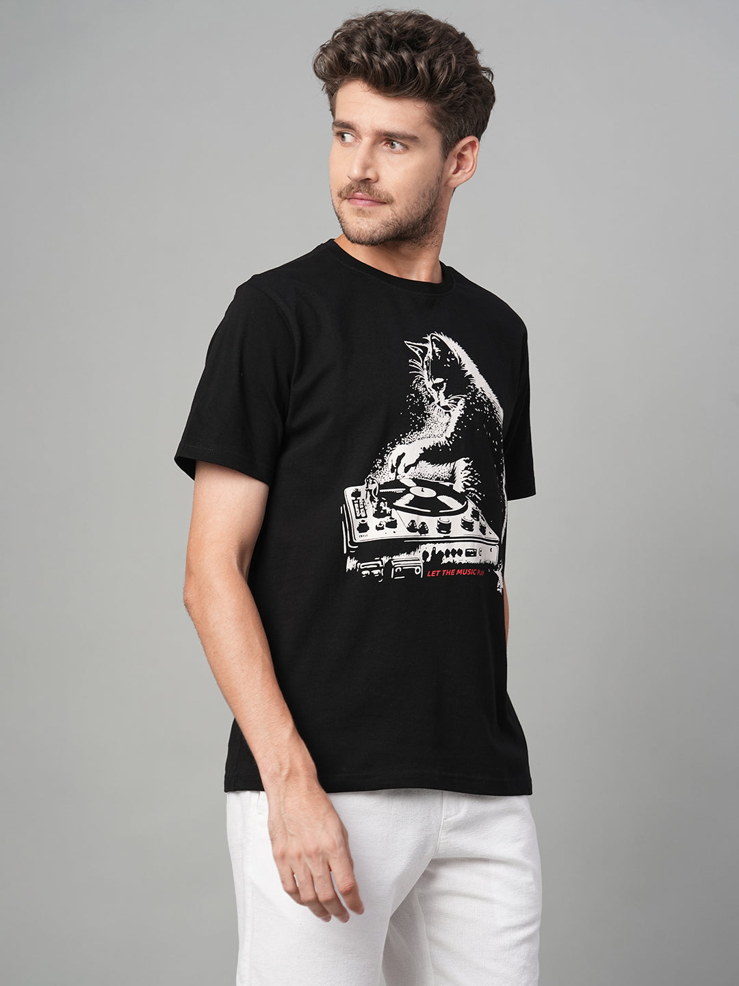 Men's Black 100% Cotton Regular Fit Tshirt