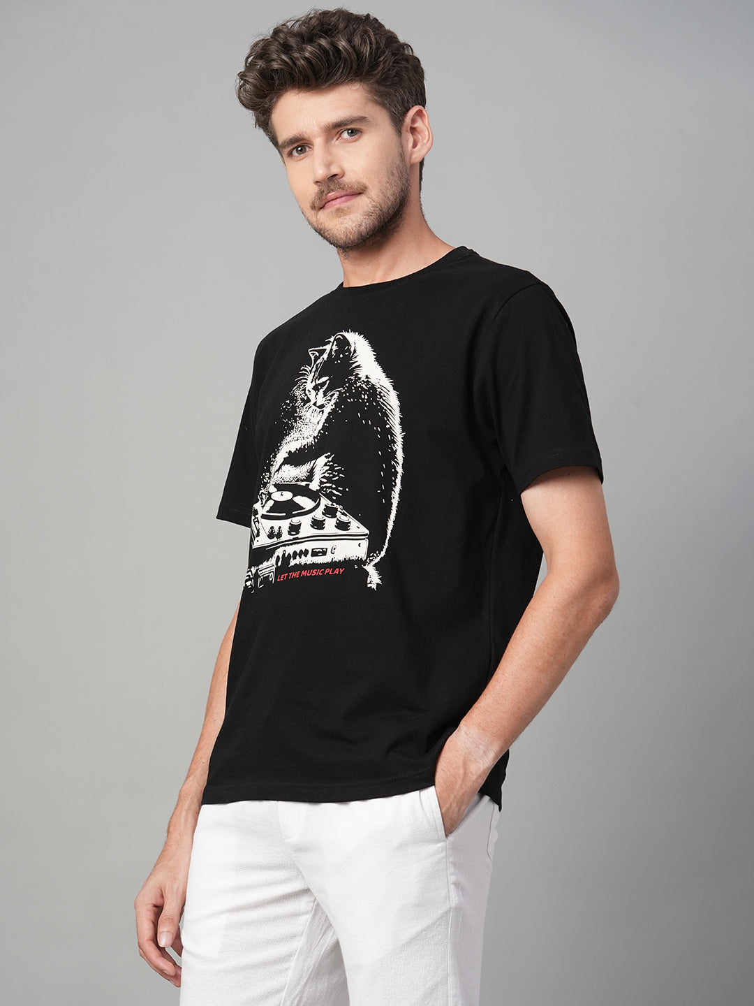 Men's Black 100% Cotton Regular Fit Tshirt