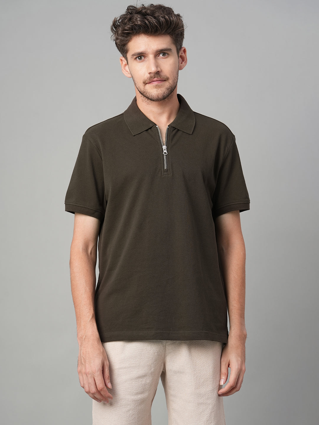 Men's Brown 100% Cotton Regular Fit Tshirt