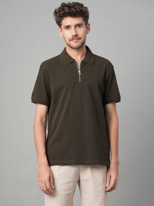 Men's Brown 100% Cotton Regular Fit Tshirt